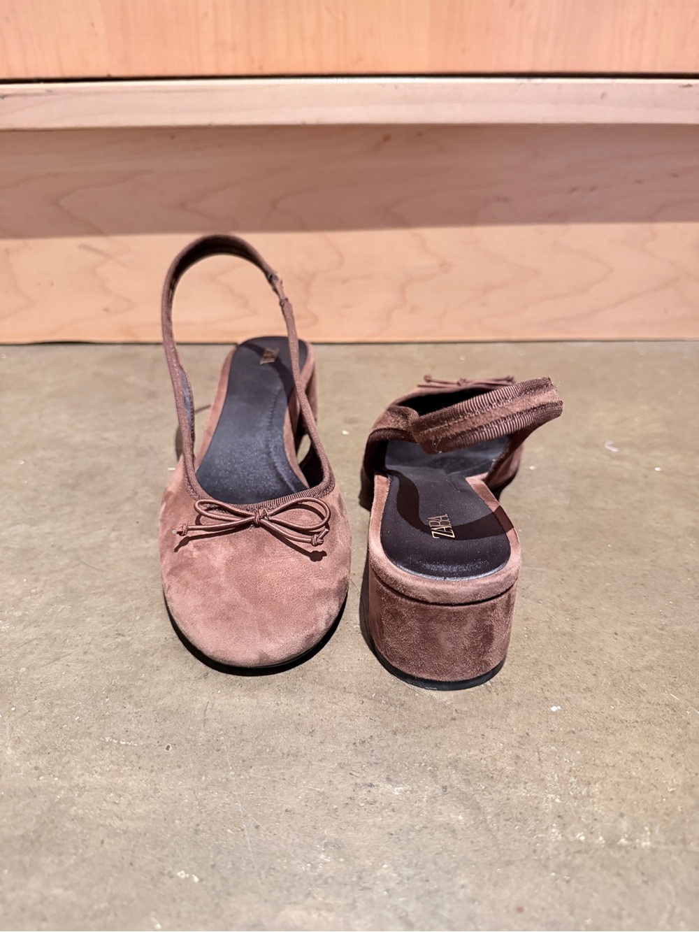 Zara Suede Slingback low-block Heels in Brown